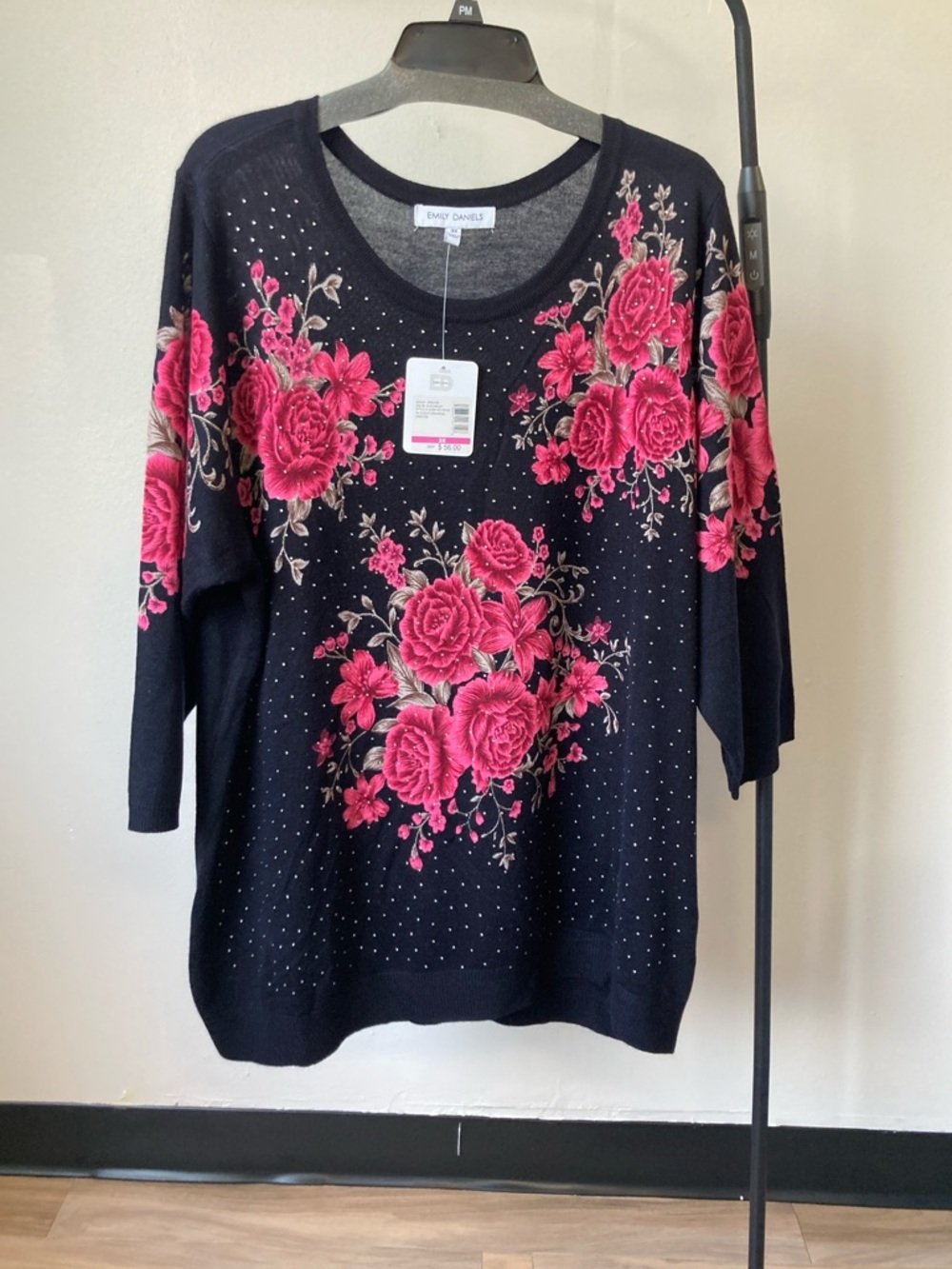Emily Daniels Floral print with bling accents crewneck lightweight sweater 3X - Picture 13 of 17
